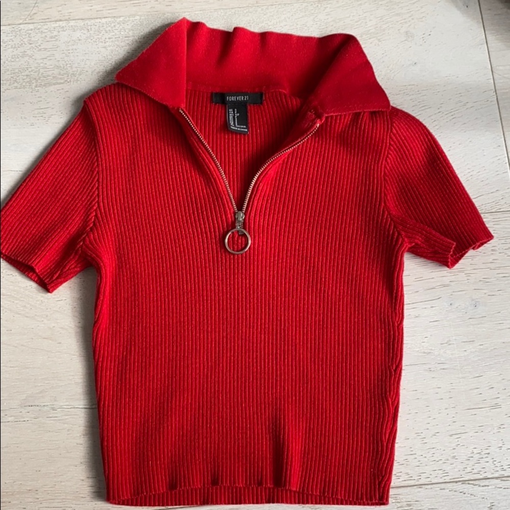 Red sleek forever 21 collared shirt